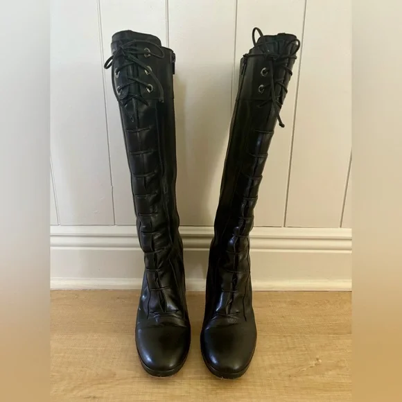 Via Spiga V-Rapido Black Leather Tall Lace Up Boot - Picture 3 of 12